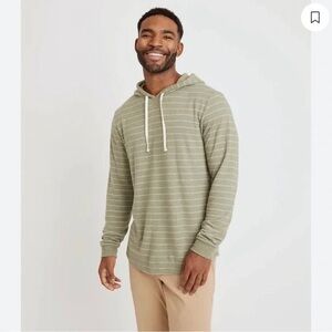 Marine Layer Pullover Hoodie Sweatshirt Olive Striped Double Knit L/XL